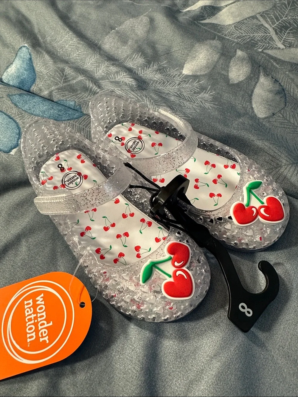 NWT kids wonder nation Clear Jelly Sandals w/Red Cherry Accent Sz 8